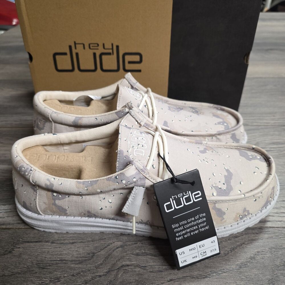 Hey Dude Wally Washed Camo Slip-on Shoes 40694-1KL Greyscale Desert Camo Mens 10